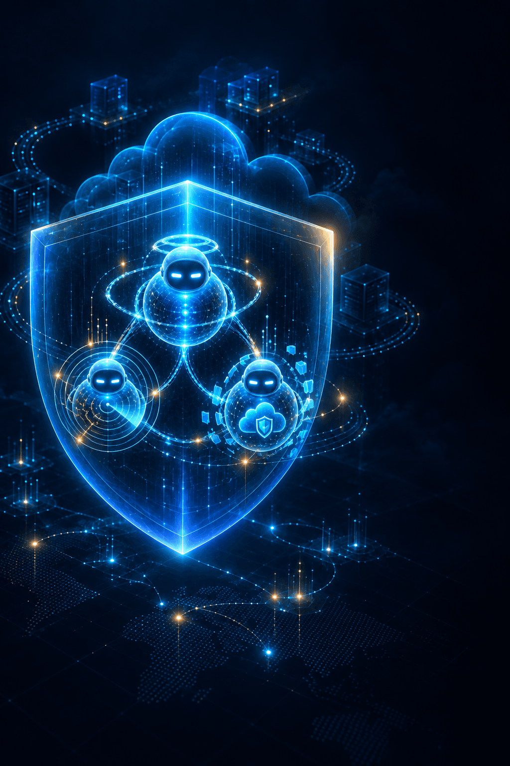 Ilustración de agentes de IA protegidos en un entorno cloud